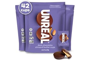 UNREAL Dark Chocolate Almond Butter Cups | 5g Sugar | Certified Vegan, Gluten Free, Fair Trade, Non-GMO | No Sugar Alcohols or Soy | Value Size, 7.4oz (Pack of 3)