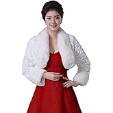 Oncefirst Women's Winter Faux Fur Wedding Jacket for Bride Wrap Shawl Bolero Jacket