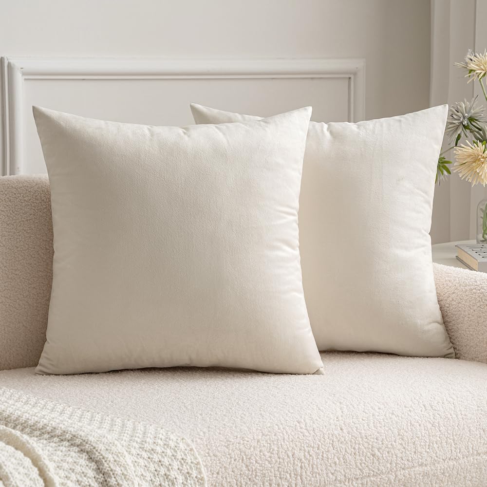 Photo 1 of MIULEE 26x26 Inch Euro Sham Velvet Pillow Covers, Set of 2 Large Square Decorative Pillows -Cream White Super Soft for King Bed, Sofa, Couch, Accent Chairs with Hidden Zipper