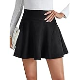 Rooscier Women's Faux Suede A Line High Waist Side Zipper Flare Basic Casual Mini Skirts