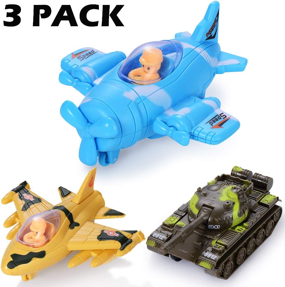 BEESTECH Airplane Toy, Tank Toy Play Set, Friction Powered Plane Toy, Push and Go Plane Toys, Fighter Plane, Bomber, Military Tank Toys Gift Set, Toys for 2, 3, 4, 5,6 Year Old Boys Girls Toddlers