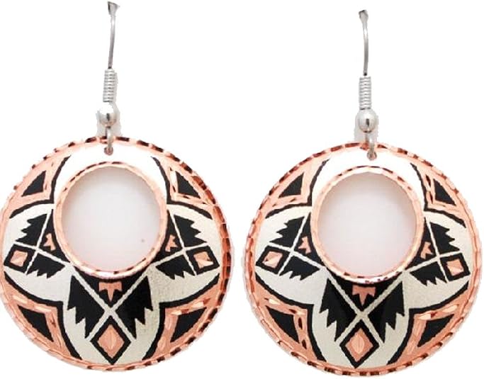 Copper Earrings Aztec Pattern Southwest Design