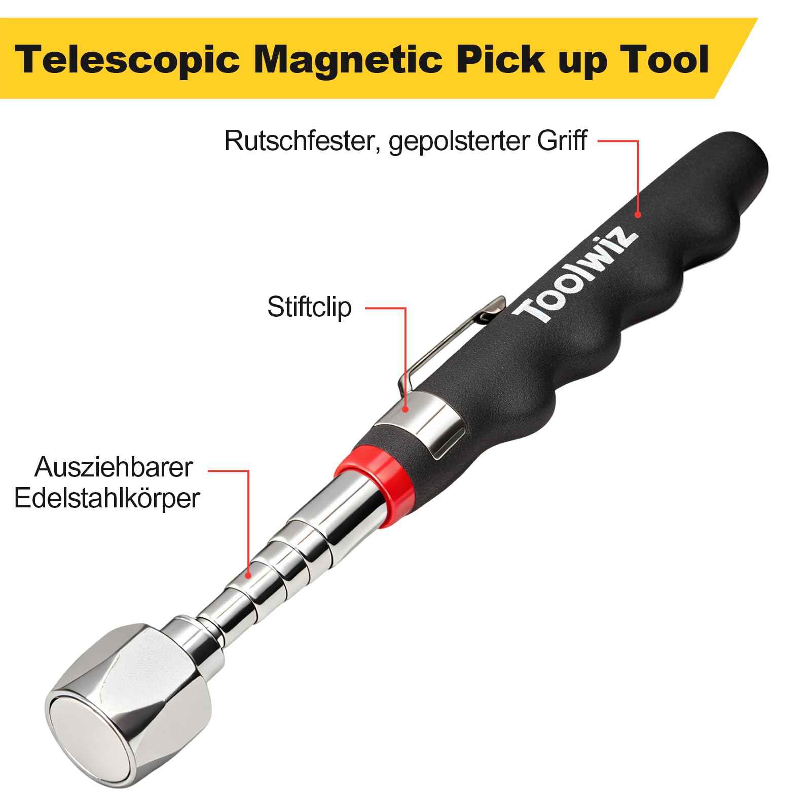 Toolwiz Stab-Magnet Teleskop-Magnetheber, 7,3 kg, ausziehbar bis 76 cm 3