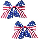 2PCS Patriotic Hair Bow Clips 4th of July Bow Hair Clips American Flag Hair Bow Red White Blue Stars and Stripes Hairgrips Ribbon Bowknot Alligator Barrette for Independence Day Memorial Day
