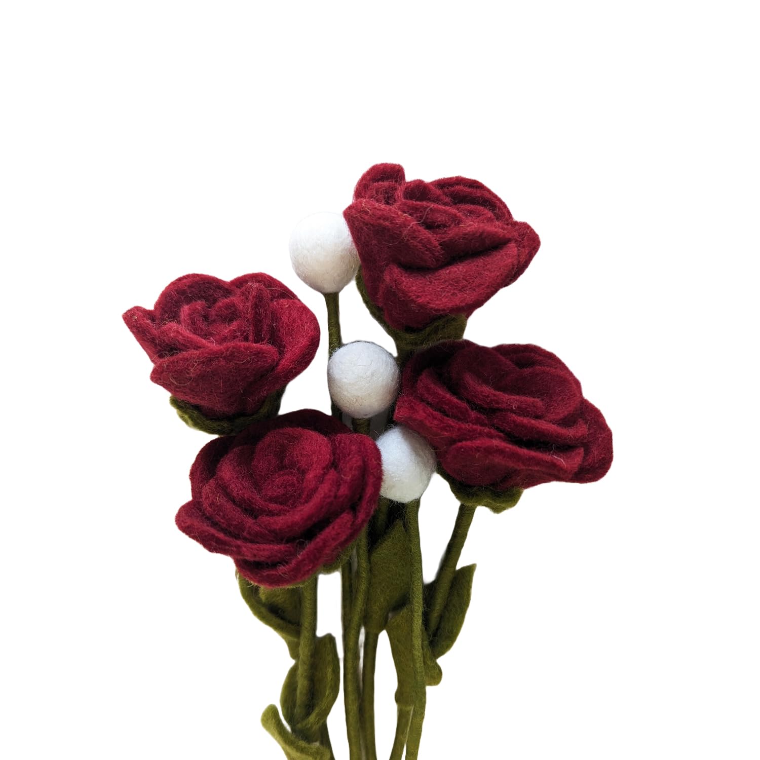 your castle Felt Flower Bouquet of 4 Red Roses & 3 White Felt Flowers, Fair Trade, Sustainable Felt Decoration, Realistic Artificial Flowers, Fabric Flowers, Felt Flower Set