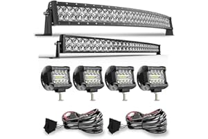 SPEAD-VMALL DOT 5D Curved LED Light Bar 52 Inch 300W&32 Inch 180W Light Bar Flood Spot Combo Beam+4X 4 Inch Led Pods Working Light with Wiring Harness Kits for Jeep JK Wrangler ATV UTV Truck-2 Years Warranty