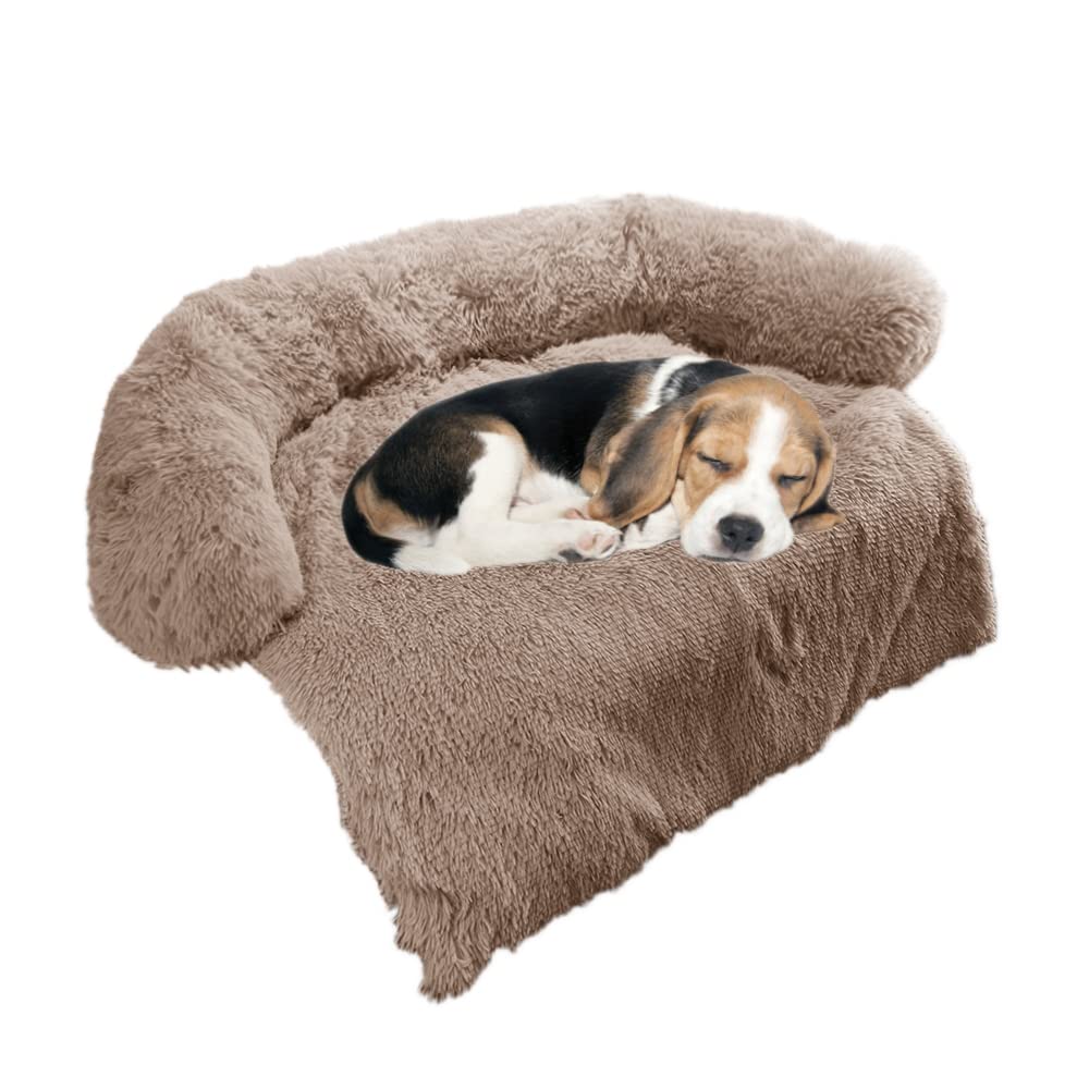 Photo 1 of Calming Dog Bed Fluffy Plush Dog Mat for Furniture Protector with Removable Washable Cover for Large Medium Small Dogs and Cats (Small(35x31x5), Camel)