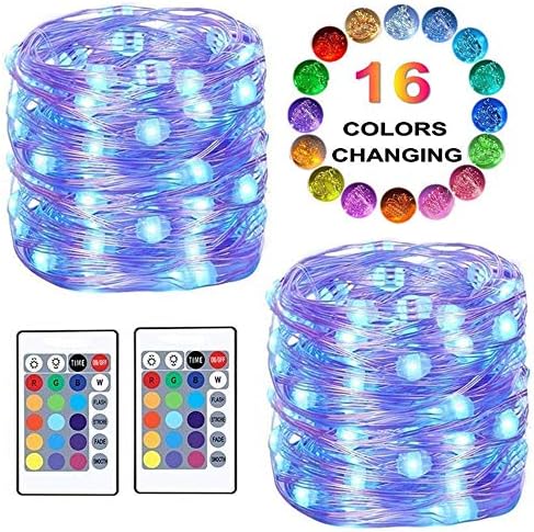 LED String Lights, Battery Powered Fairy Lights Color Changing Starry Twinkle Star Lights Remote Timer,16 Ft 50 LED Decorative Wire Lights Bedroom Party Xmas Home (16 Colors,2 Pack)
