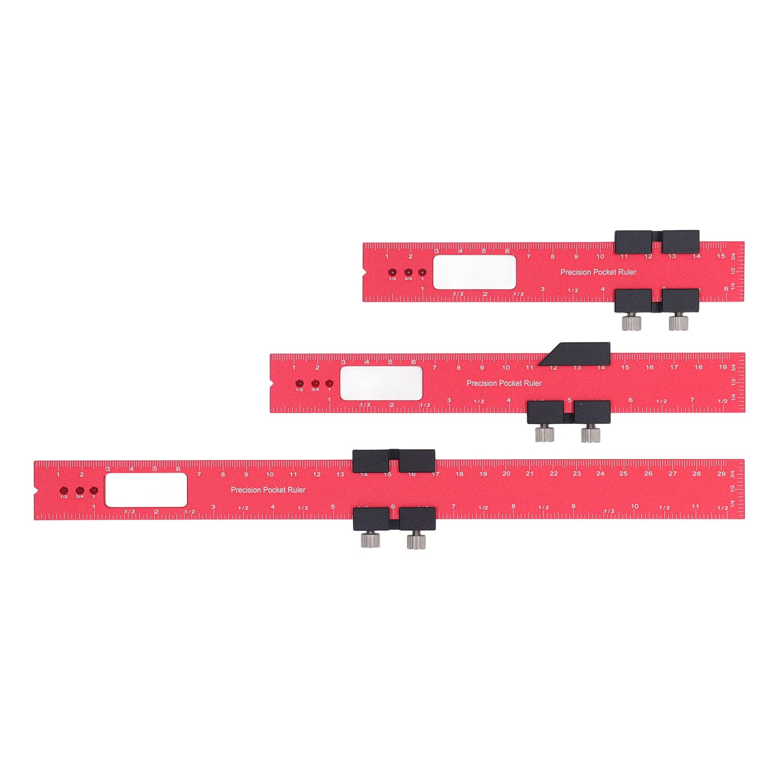 Woodworking Ruler 3Pcs Aluminum Precision Pocket Ruler Set 16 20 30cm T Track Marking Measuring Tool for Carpentry Woodworking Projects