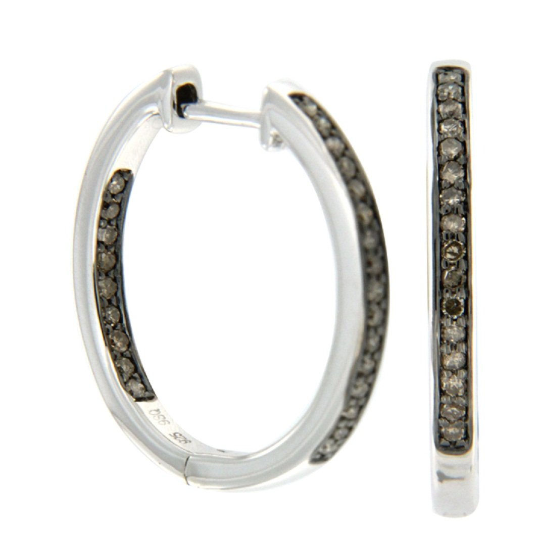 Goldenstar 0.25Ct. Brown Diamond Earring, 925 Sterling Silver Hoop Earring