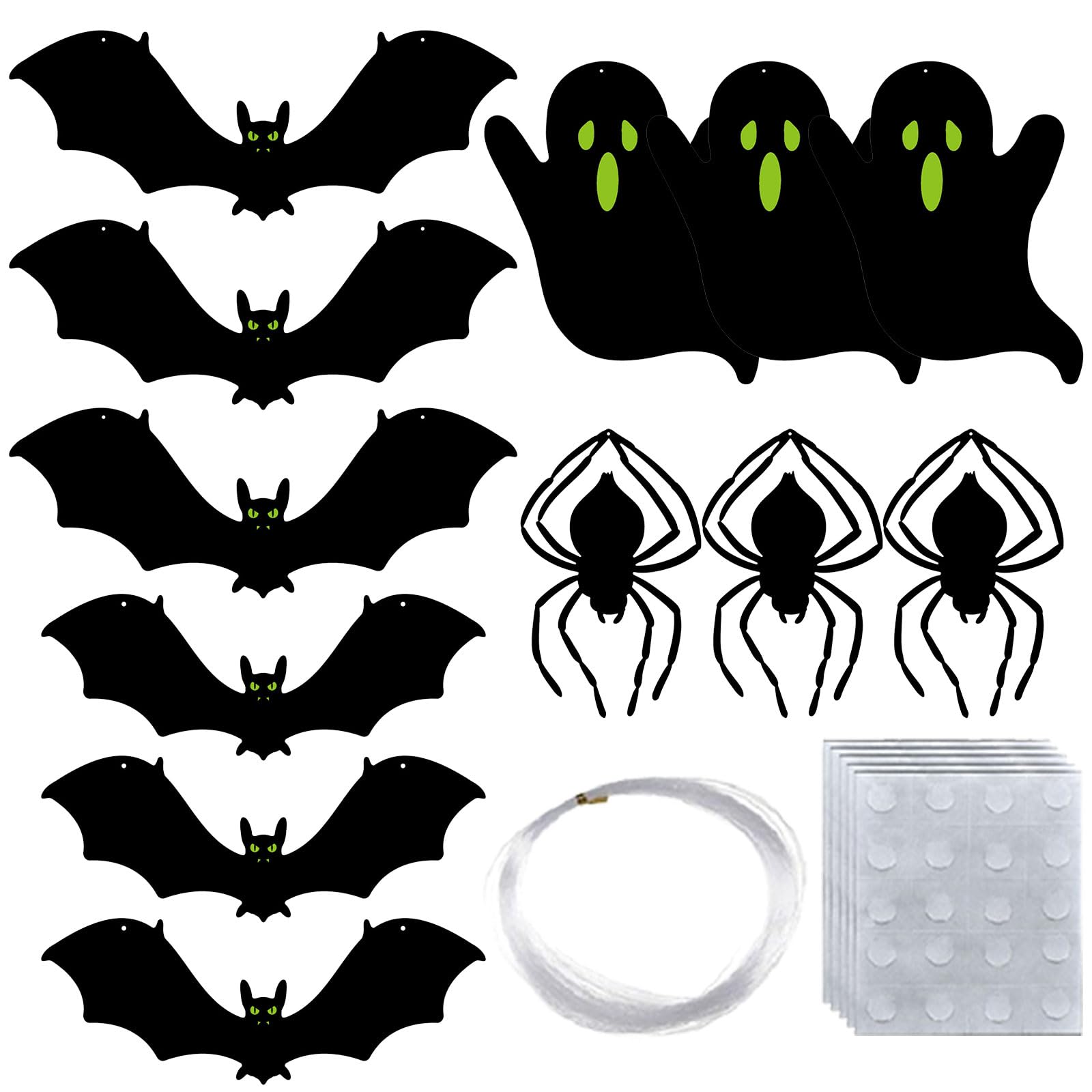 DWE Hanging Bat Halloween Decorations, Bats Spider Ghost Halloween Hanging Decorations Indoor Outdoor, Plastic Black Flying Bats with Glowing Eyes for Tree, Porch, Lawn, Yard