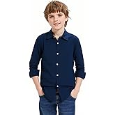 RAISEVERN Boys Long Sleeve Button Down Dress Shirt Casual Uniform for 7-16 Years