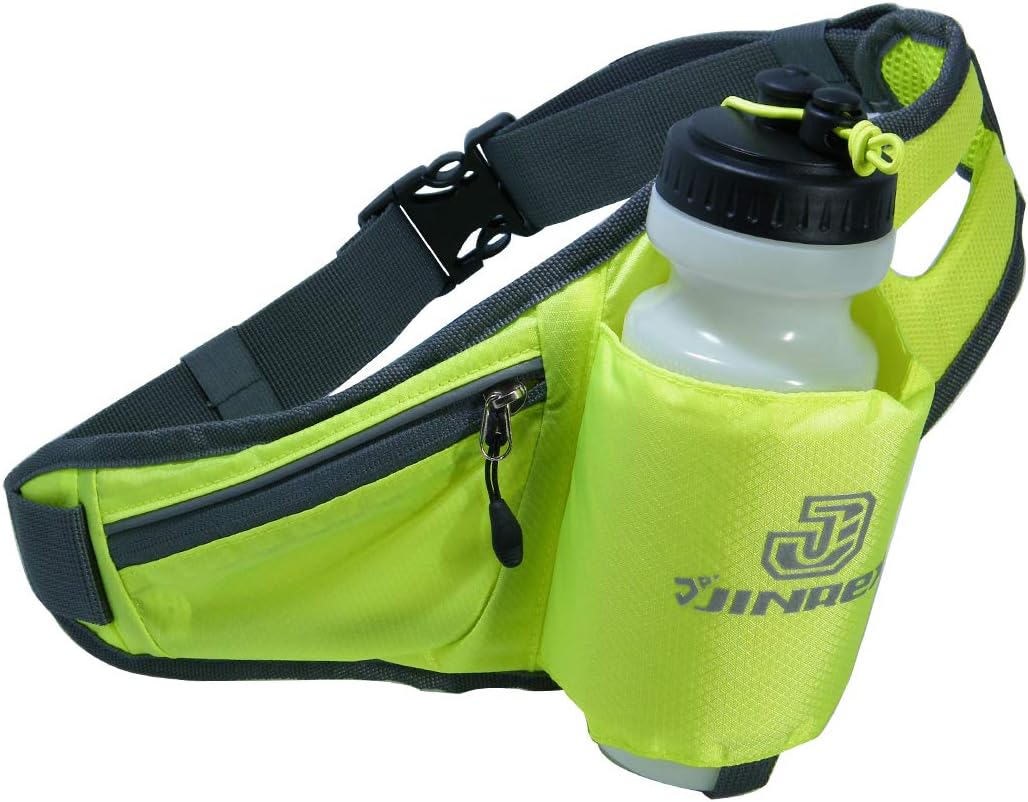 Jinrex Running Belt with Water Bottle, Running Fanny Pack with Adjustable Straps, Large Pocket Waist Bag Phone Blue