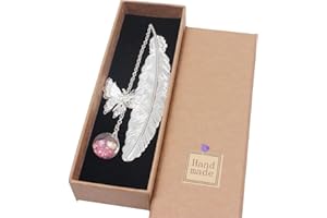 Meeall Metal Feather Bookmarks with 3D Butterfly Pendant (Silver.pink)