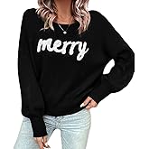 Women Merry Christmas Sweater Glitter Patch Long Sleeve Crewneck Knit Pullover Tops Oversized Holiday Graphic Shirts