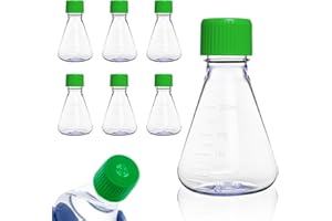 CRYOKING 250ml Plastic Erlenmeyer Flask, 6Pcs 8oz Sterile Polycarbonate (PC) Conical Cell Culture Flask with Vent Cap for Lab Experiment Chemistry Science, Graduated, 0.22 μm PTFE, Flat Bottom