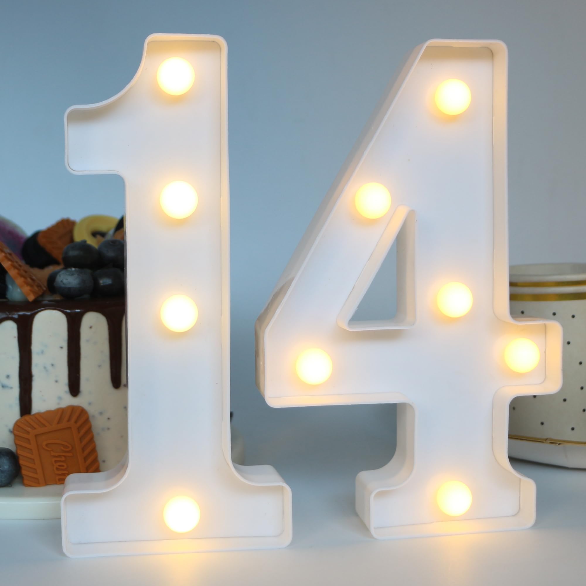 Photo 1 of H:7.88 inches Light Up Numbers 14 Sign for Wedding Anniversary, Happy 14th Birthday Party Decorations for Girls, 14 Year Old Birthday Centerpieces Table Decorations for Boys