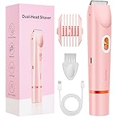 Smopgn Dermave Bikini Shaver, Bikini Trimmer for Women, 2 in 1 Dual Head Painless Electric Razors for Silk Skin, Cordless & Waterproof Electric Trimmer for Women, Pink