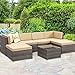 Wisteria Lane Outdoor Furniture Set, 7 PCS Patio Sectioanl Sofa All Weather Wicker Seating with Ottoman and Table, Grey
