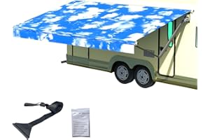 CYLAND RV Awning Fabric Replacement,RV Canopy Replacement,Trailer Awnings Replacement,18.5oz Heavy Duty Weatherproof Vinyl Camper Awning Replacement Universal,Blue Sky 16'(Fabric 15'2")