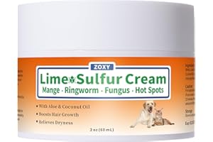 ZOXY Lime Sulfur Cream, Mange Treatment Dogs, Ringworm Treatment for Cats & Dogs, Soothes Itchy, Dry, Inflamed Skin, Promotes Hair Regrowth, Low Odor, No Rinse Needed, 2oz