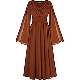 Scarlet Darkness Women Renaissance Dress Split Bell Sleeve Cowl Neck Peasant Medieval Dress