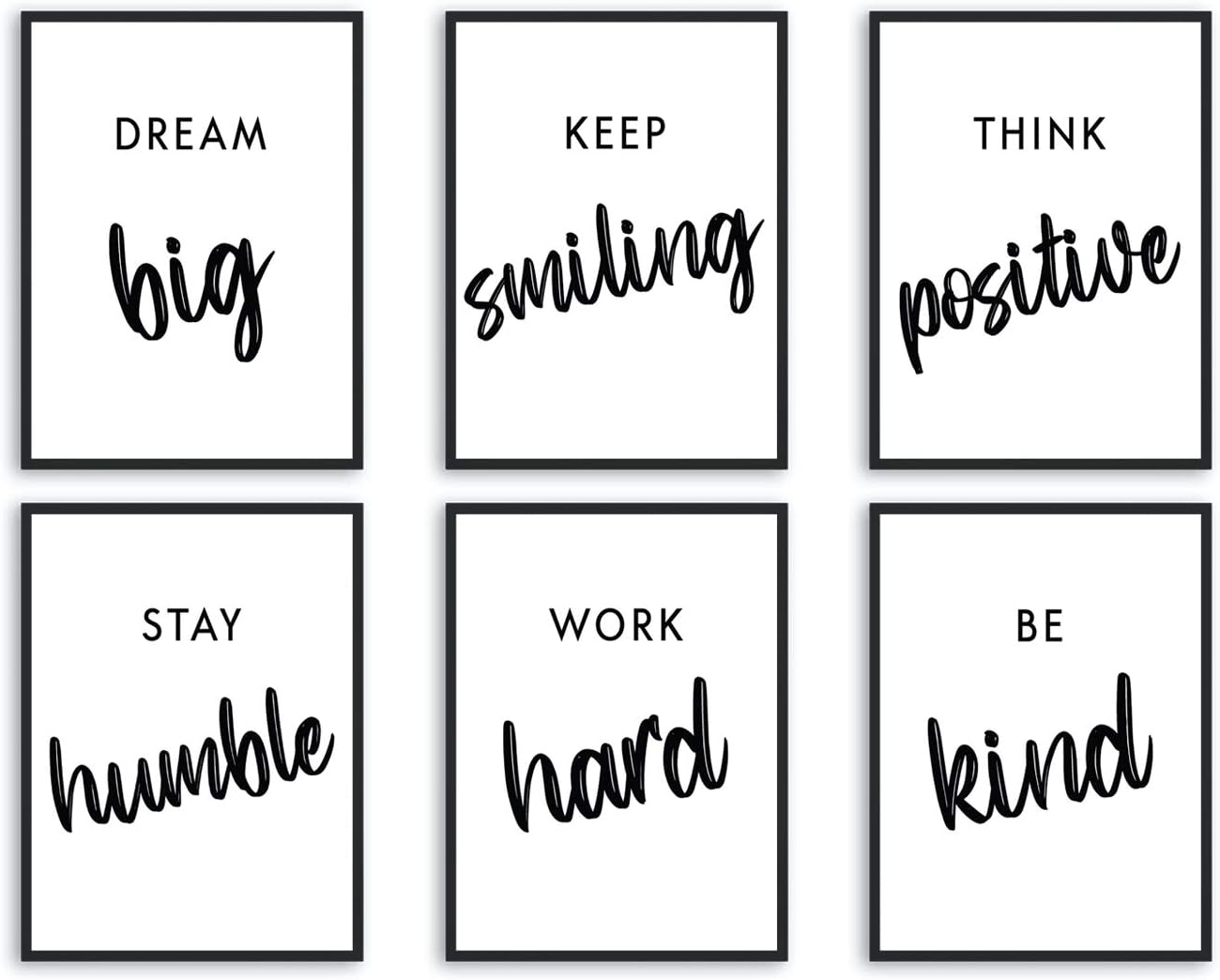 L & O Goods Inspirational Wall Art Décor for Office, Living Room, Home| Motivational & Positive Quotes & Sayings | Black & White | Six 8 x 10 Prints, Unframed