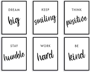 L & O Goods Inspirational Wall Art Décor for Office, Living Room, Home| Motivational & Positive Quotes & Sayings | Black & White | Six 8 x 10 Prints, Unframed