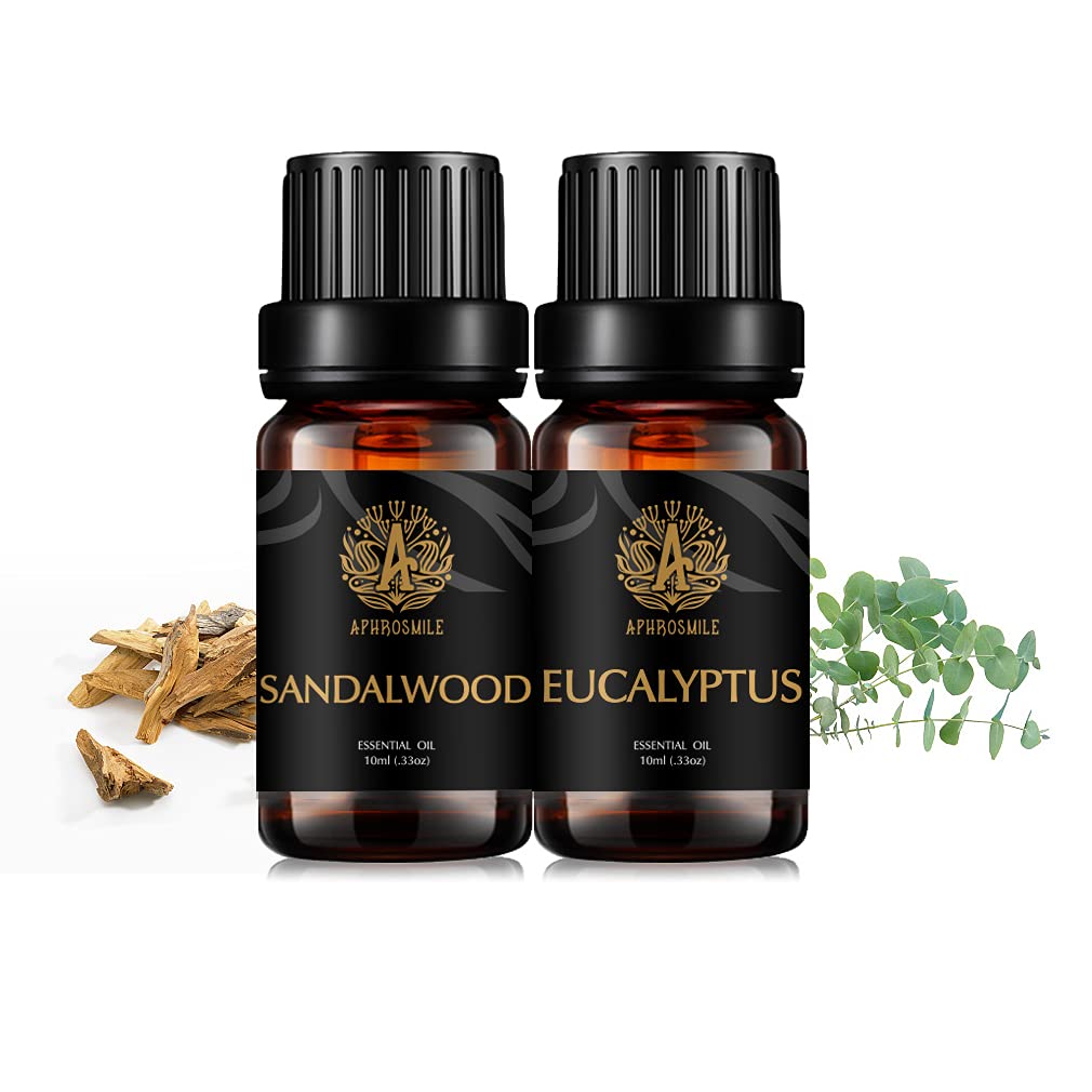 Aromatherapy Sandalwood Essential Oils Eucalyptus Set, 100% Pure Sandalwood Scented Oils Eucalyptus Set, 2x10ml Therapeutic Grade Eucalyptus Essential Oils Sandalwood Fragrance Kit for Diffuser, Home