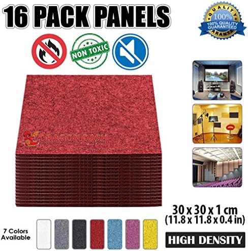 16 Pieces Red DragonDash Soundproofing Insulation Sound Deadening Acoustic Panel 30 x 30 x 1 cm (11.8 x 11.8 x 0.4 in) DD1093
