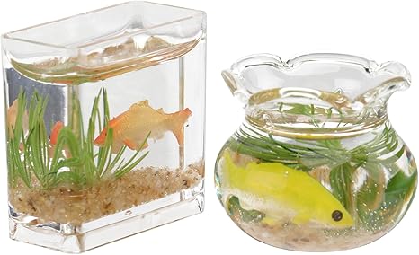 Amazon Co Jp Abaodam 2個1 12ドールハウスミニチュア魚ボウルゴールド水槽ふりおもちゃガラス水槽ドールハウスアクセサリー ホーム キッチン