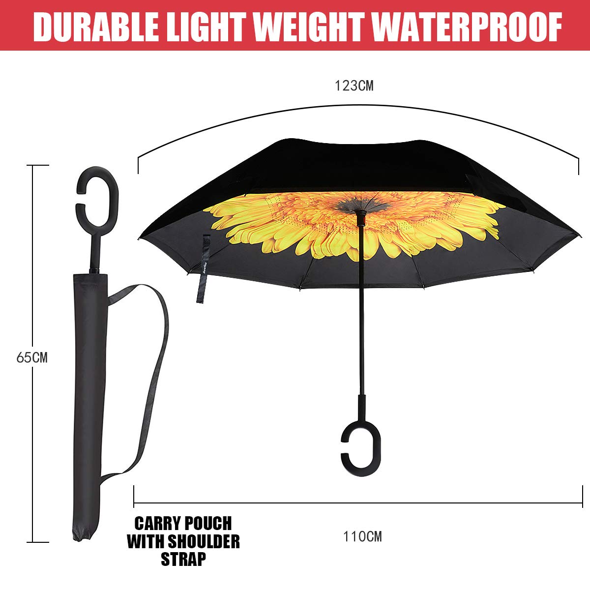 Monstleo Double Layer Inverted Umbrella Cars Reverse Umbrella, Windproof UV Protection Big Straight Umbrella for Car Rain Outdoor With C-Shaped Handle and Carrying Bag