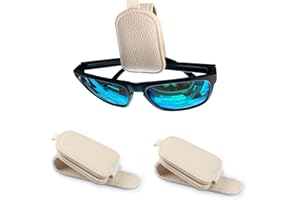 LTOHOE 2 Pack Sunglass Holder for Car, Magnetic Leather Sunglasses Holder and Ticket Card Clip, Universal for Different Size Glasses, Car Visor Accessories(Beige)