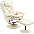 HOMCOM Swivel Recliner with Ottoman, PU Leather Reclining Chair with Ottoman, Upholstered Recliner and Footrest with Wrapped Base for Living Room, Bedroom and Home Office, Cream White