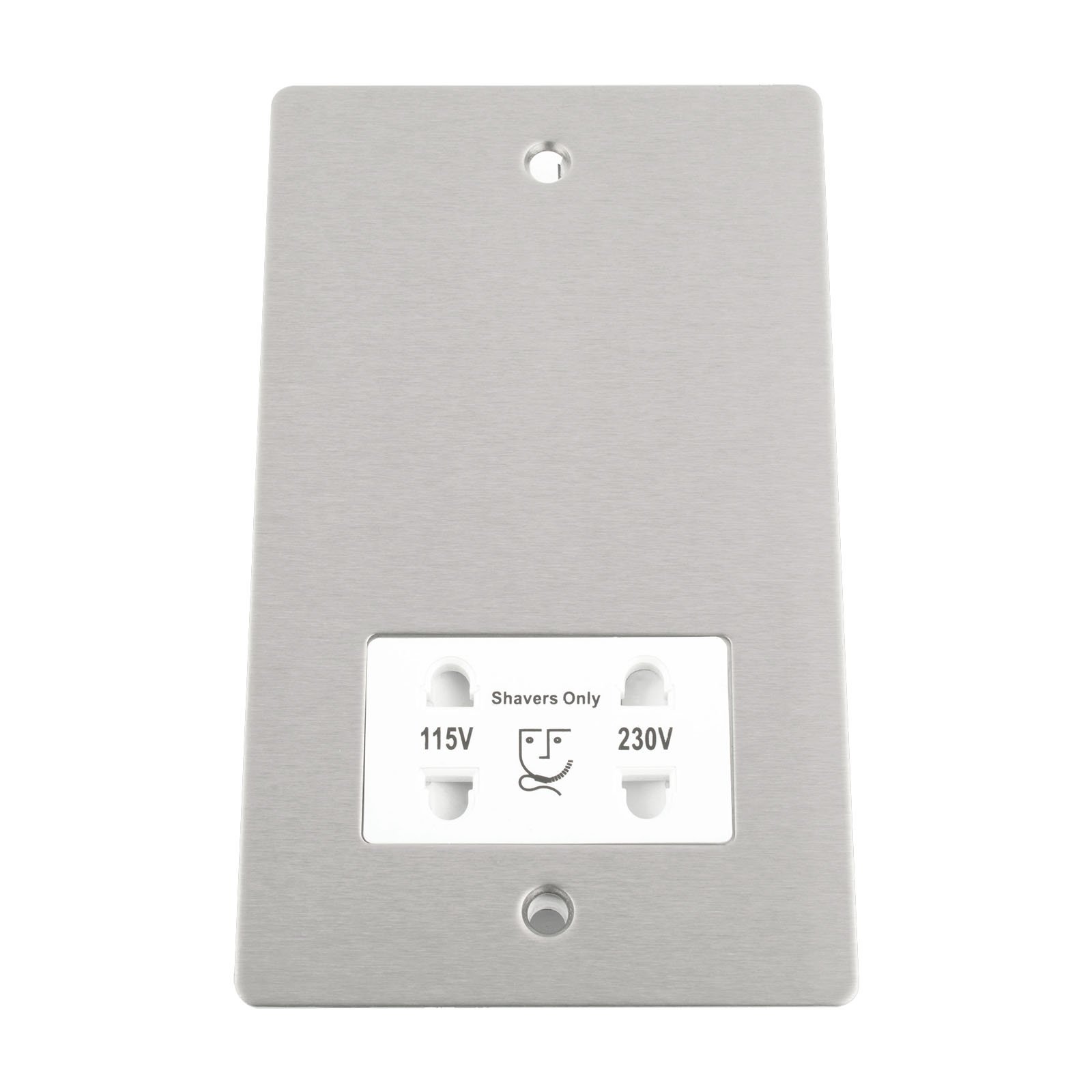 Shaver Socket Dual Voltage 115V/ 230V - Satin Matt Chrome - Flat - White Insert