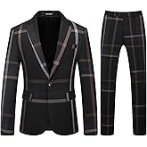 Mens Plaid Suit Slim Fit 2 Piece Casual Tuxedo Suit for Men Formal Blazer Pants Tuxedo Set for Wedding Business Party