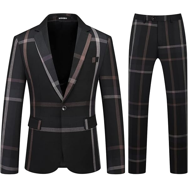 Slim Fit Checkered Suit Men's Checked Plaid 3Piece Suit Notch Lapel — free download