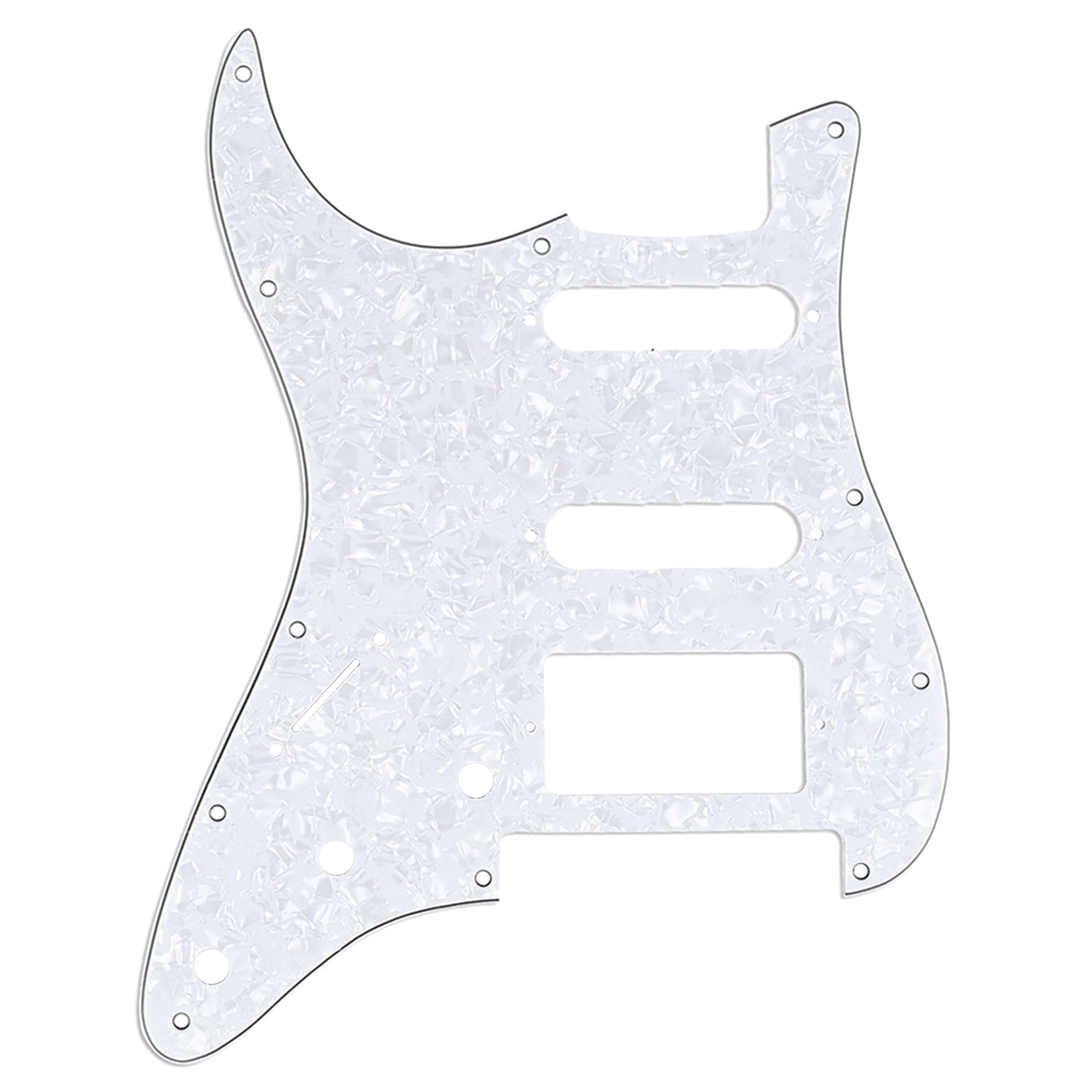 Musiclily Pro Left Handed 11-Hole Modern Style Strat HSS Guitar Pickguard for American/Mexican Stratocaster Floyd Rose Bridge Cut, 4Ply White Pearl