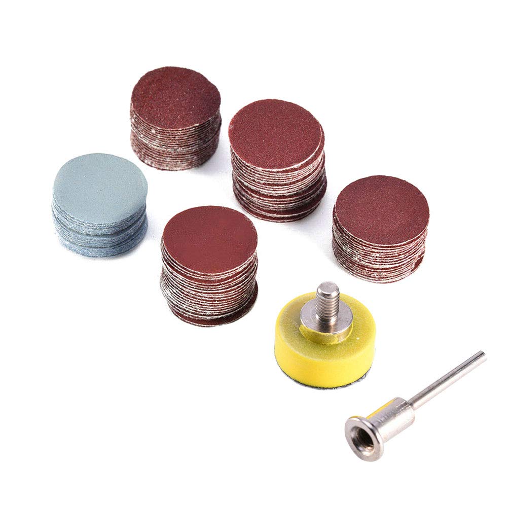 Saipor 100pcs 1 Inch/25mm Sanding Discs Pad Sander Disk Kit with 1/8” Shank Abrasive Polish Pad Plate for Dremel Rotary Tool, 100/180/240/1500/3000 Grit Paper