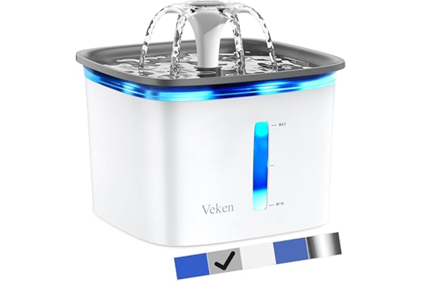 Veken 95oz/2.8L Pet Fountain, Automatic Cat Water Fountain Dog Water Dispenser with Replacement Filters for Cats, Dogs, Multiple Pet (Grey, Plastic)