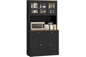 HOMCOM 71" Pantry Cabinet with Microwave Countertop, Tall Kitchen Hutch with 2 Drawers, Freestanding Storage Cabinet with Adj
