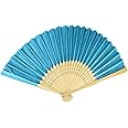 Altsuceser Foldable Bamboo Fans, Chinese DIY Hand Held Bamboo Silk Folding Hand Fan for Wedding, Festival, Dance, Gift, Performance, Decorations Blue