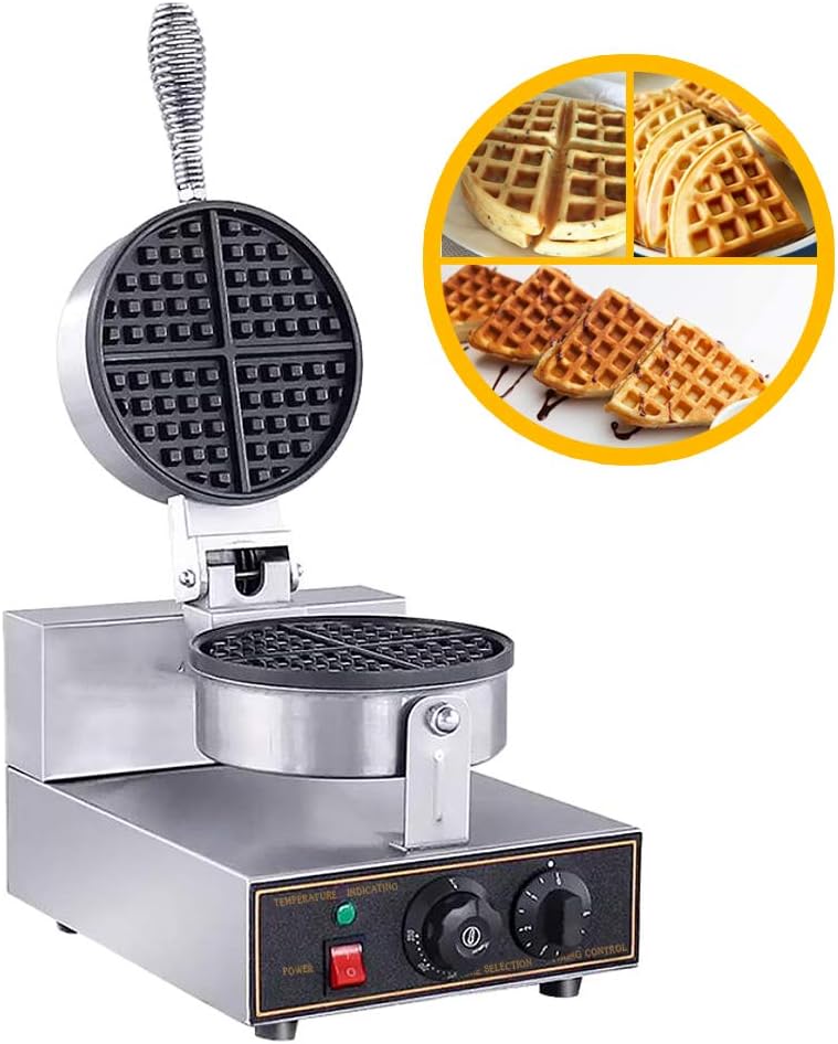 ZXMOTO Waffle Maker Machine 110V 1100W Stainless Steel Nonstick Waffle Baker Machine with Time and Temperature Control Suitable for Family Restaurant Bakeries Snack Bar