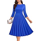 DRESSTELLS Women's Cocktail Dresses, Formal Wedding Guest Church Vintage Tea Party 3/4 Sleeve Pleated Dress