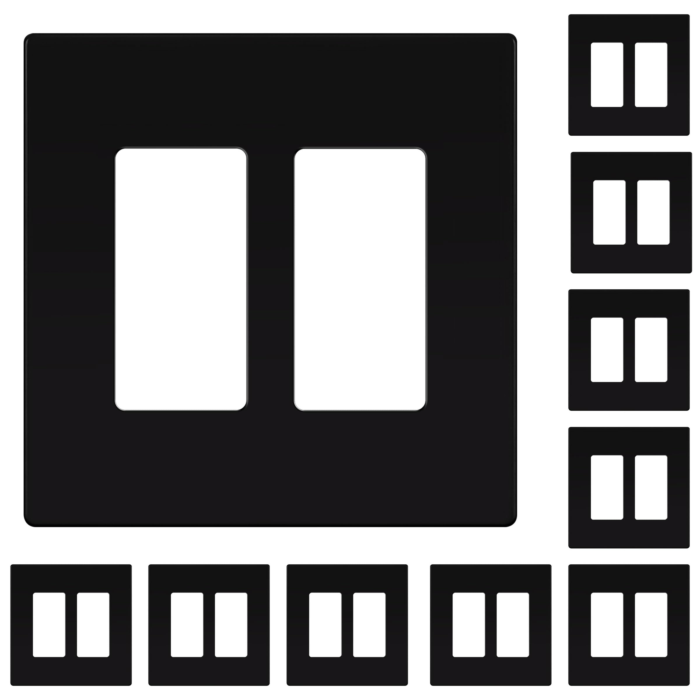 ENERLITES Screwless Decorator Wall Plates Child Safe Outlet Covers, Gloss Finish, Medium Size 2-Gang, Unbreakable Polycarbonate Thermoplastic, SI8832M-BK-10PCS, Black Image