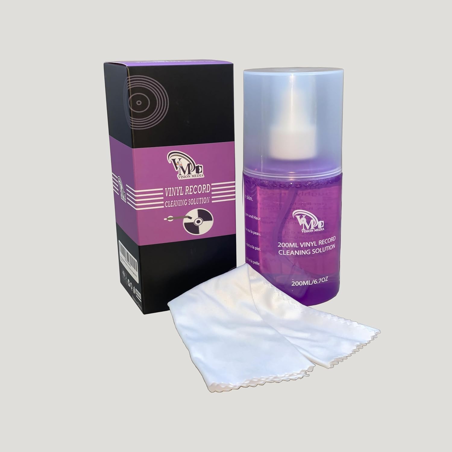 Professional LP Record Cleaner Solution :| 200ml (8oz) Antistatic Vinyl Record Restoration & Cleaning Kit, Supersoft Microcloth, Crystal Clear Sound.