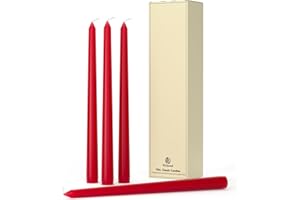 Pickood 10-Inch Tall Dripless Taper Candles Set of 4 - Red Tapered Candles, Perfect for Christmas - Smokeless, Unscented, Long Burning - Hand Poured, Colored Tall Candlesticks - Bright Red