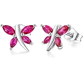 RANDES 925 Sterling Silver Dragonfly Stud Earrings for Women Trendy Dainty Cute Earrings Ruby/Sapphire/Emerald Gemstone Studs Birthstone Anniversary Jewelry