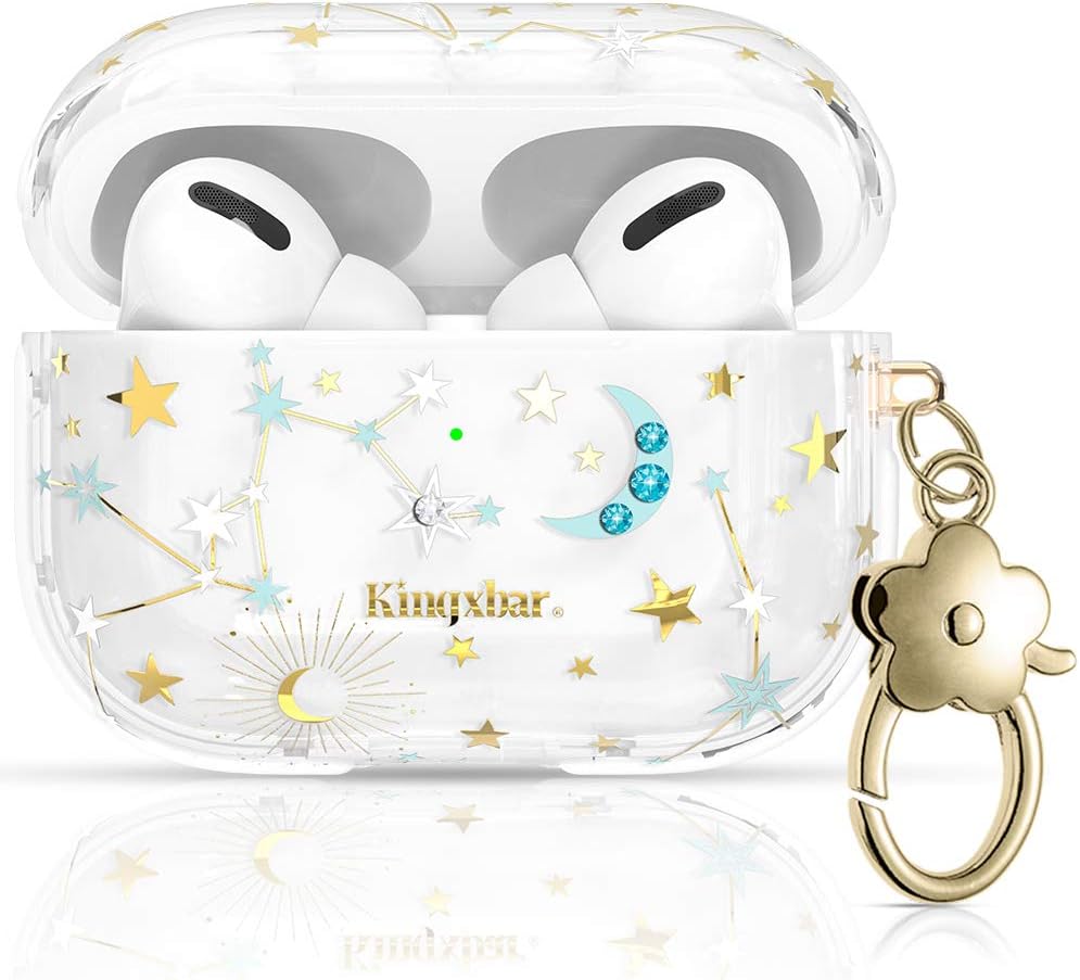 Amazon Com Kingxbar Uv Sensor Unique Airpods Pro Case Cover Full Protective Tpu Frame Bling Crystal From Austria Floral Clear Hard Pc Cover With Keychain For Apple Airpods Pro Cute Starry Sky Fashion