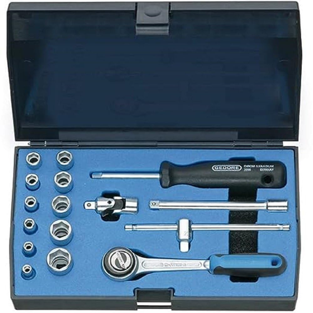 Gedore 20EMU-3 1/4-Inch Tool Set - Blue/Silver (16-Piece)
